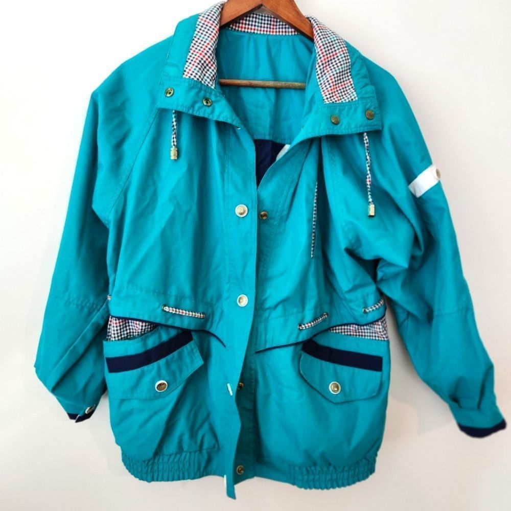 Vintage 80s 90s Reversible Running Wind Breaker Jacket Drawstring Button Down